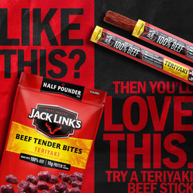 Jack Link's Teriyaki Beef Tender Bites enjoyed during car trips for quick energy.