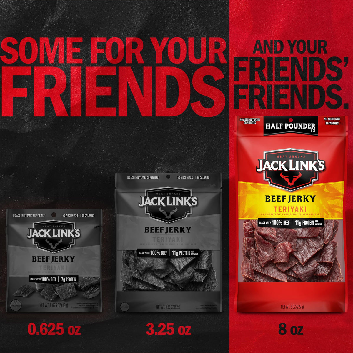 Nutrition label on Jack Link's Teriyaki Jerky highlighting 11g protein per serving.