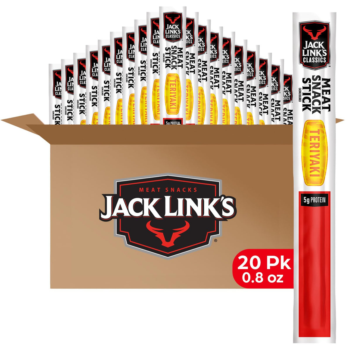 Jack Link's Teriyaki meat sticks pack of 20 for on-the-go protein.