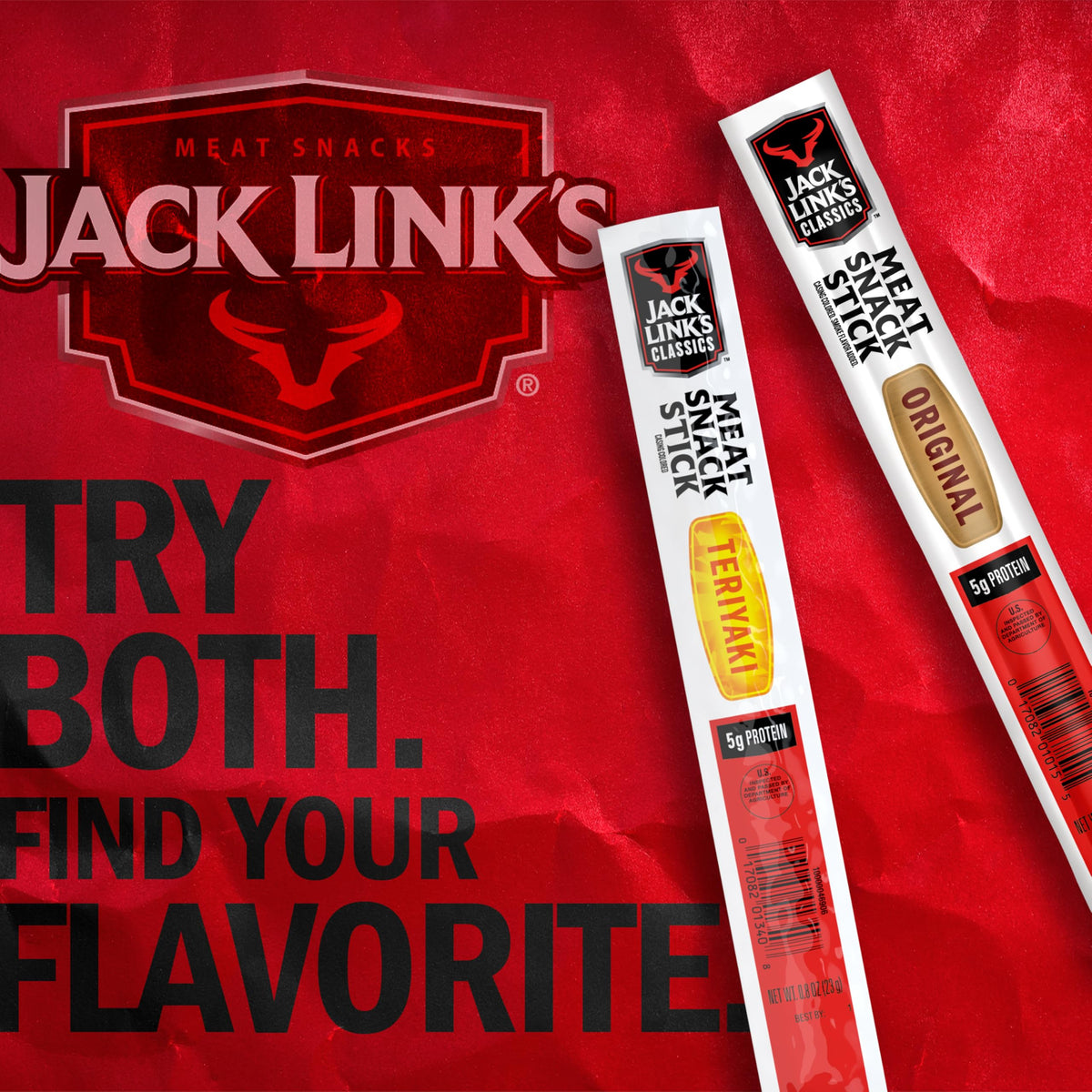 Jack Link's Teriyaki meat sticks shelf-stable and ready to eat anytime.