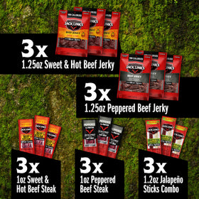 Jack Link's variety pack packaging highlights diverse spicy flavors for gifting.