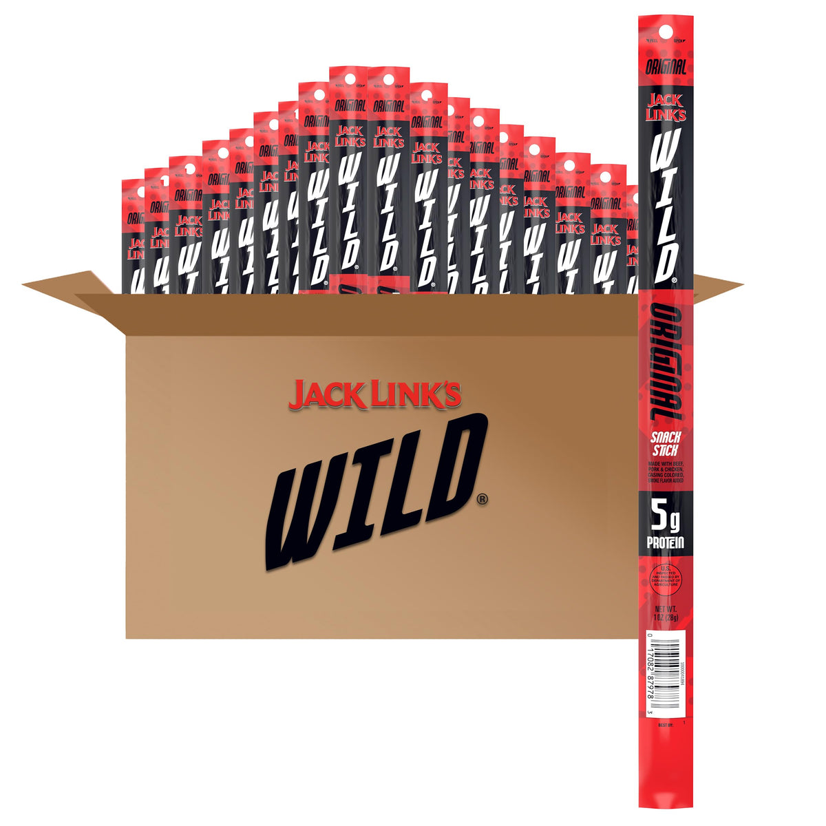 Jack Link's Wild Original Meat Sticks 20-pack front view for on-the-go protein