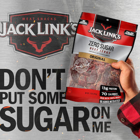 Zero sugar label on Jack Link's jerky highlighting sugar-free option