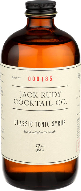 Jack Rudy tonic bottle close-up, ideal for pairing with gin