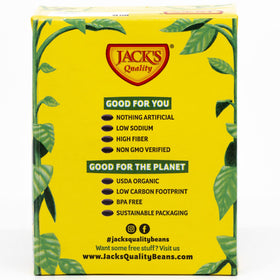 Jack's Organic Black Beans shown in a bowl, perfect for quick meals.