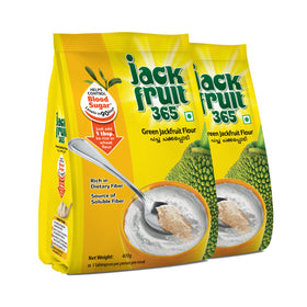 Jackfruit365 Green Jackfruit Flour packaging with resealable pouch for easy storage.