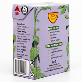 Jack's Beans nutrition label concept illustrating protein and fiber benefits.