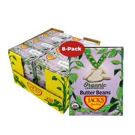 Jack's Beans organic white butter beans package front in eco-friendly packaging.
