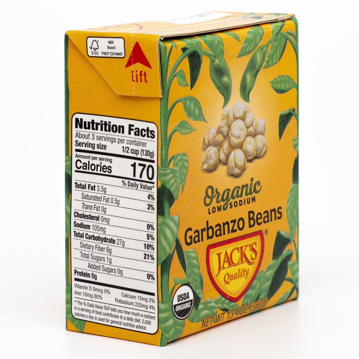 Eco-friendly packaging on a pantry shelf with Jack's Chickpeas