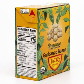 Eco-friendly packaging on a pantry shelf with Jack's Chickpeas