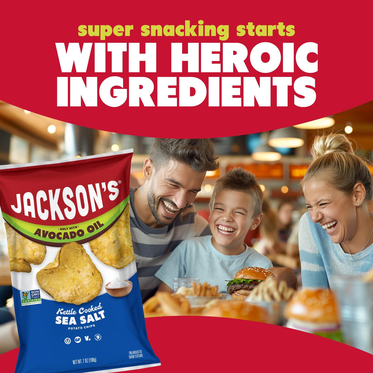 Jackson’s avocado oil kettle chips ingredient close-up highlights crisp aroma and texture