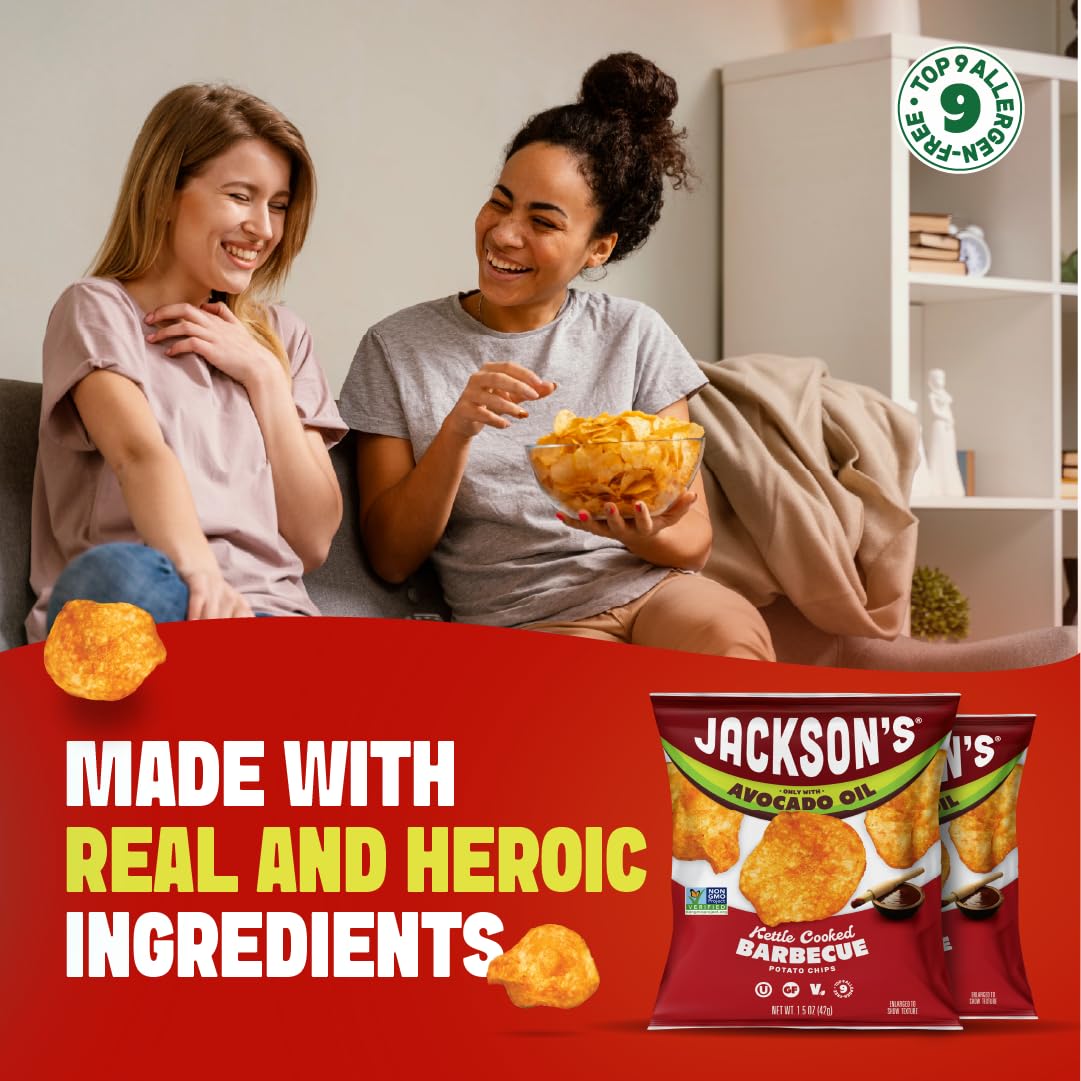 Jackson’s Classic kettle chips salt and vinegar, tangy flavor with avocado oil for sharing.