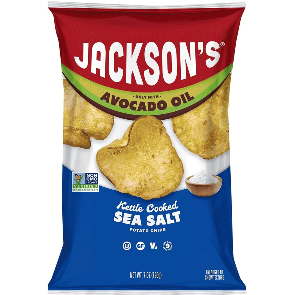 Jackson’s Potato Classic Kettle Chips with Sea Salt bag front, ready for sharing