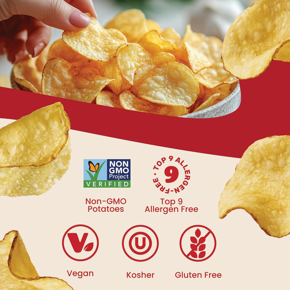 Jackson's Potato Classic Kettle Chips close-up crunch, highlighting avocado oil flavor