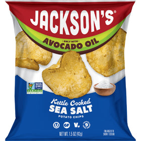 Jackson’s Potato Classic Kettle Chips with Sea Salt: crisp, sea-salted snacking.