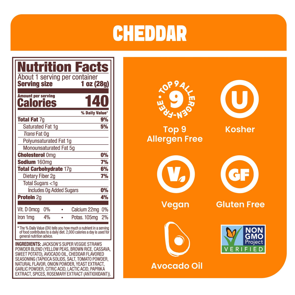 Jackson’s Veggie Straws cheddar pack, 1 oz, convenient grab-and-go