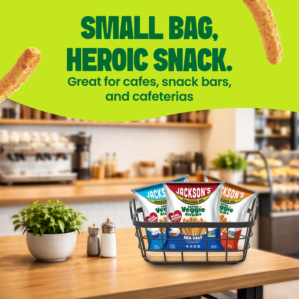 Jackson’s Super Veggie Straws office-snack for on-the-go breaks.