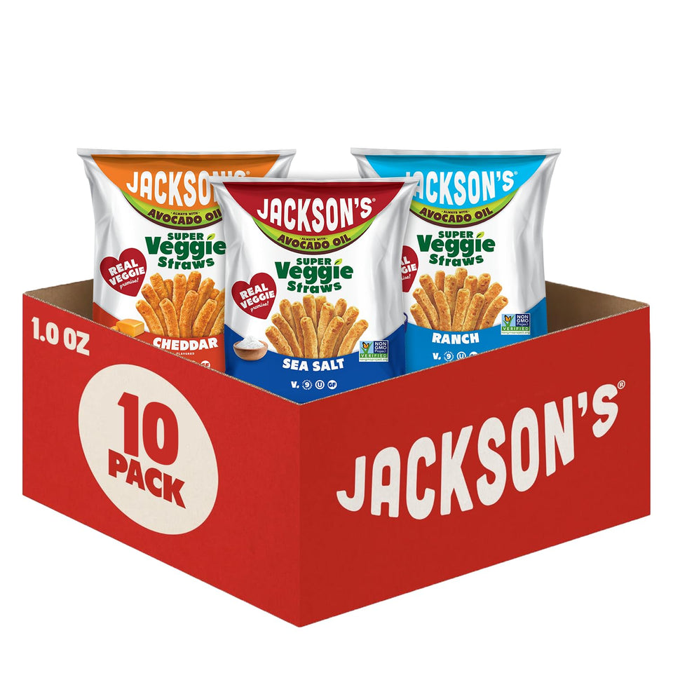 Jackson's Super Veggie Straws Sea Salt bag for crave-worthy crunch and savory flavor.