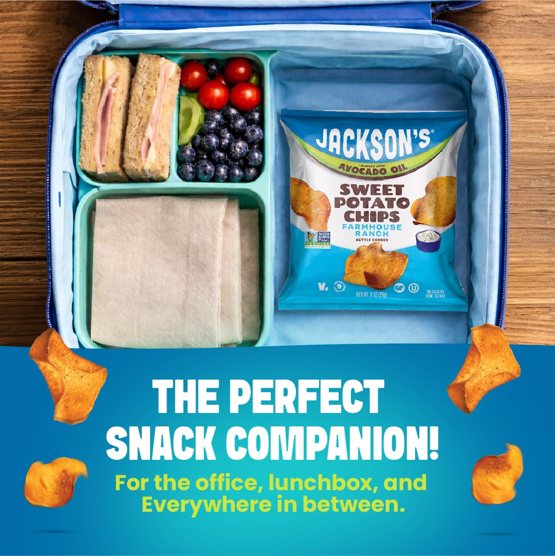 Jackson’s avocado-oil BBQ chips in hand, bold flavor and satisfying crunch