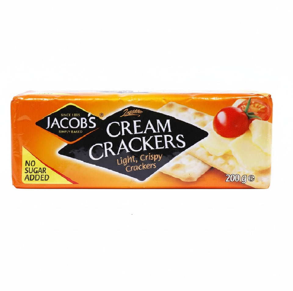 Jacob's Cream Crackers 4-pack front view, ideal for tea-time snacks.