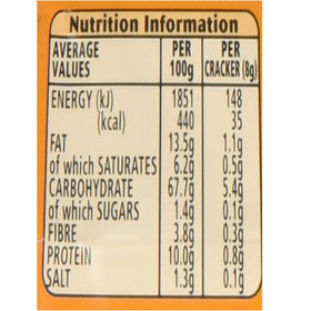 Jacob's Cream Crackers nutrition label shown for quick reference.
