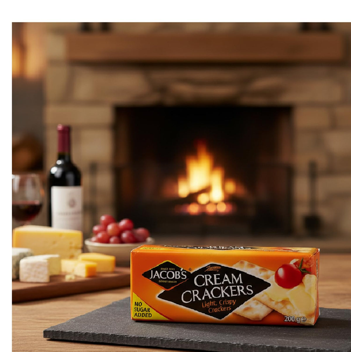 Jacob's Cream Crackers on a plate, pairing well with cheese and spreads.