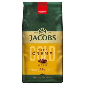 Jacobs Crema whole bean coffee front of 1000g bag with branding