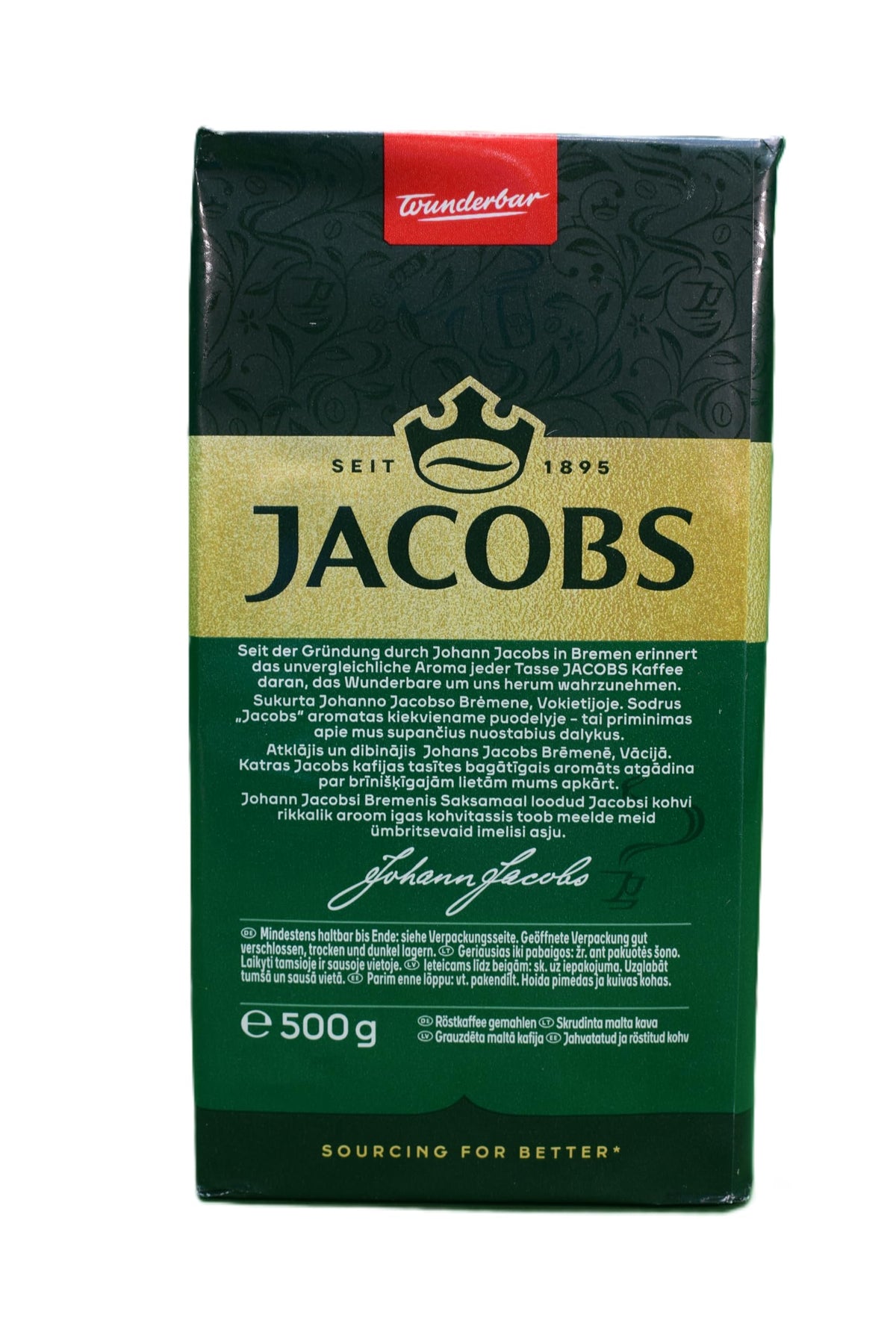 Jacobs Kronung brew setup demonstrates easy at-home coffee preparation.