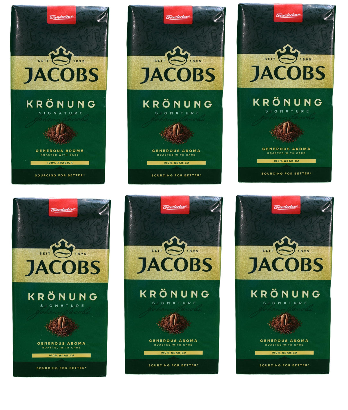 Jacobs Kronung ground coffee pack shot highlights premium beans for a smooth brew.