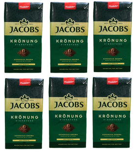 Jacobs Kronung ground coffee pack shot highlights premium beans for a smooth brew.