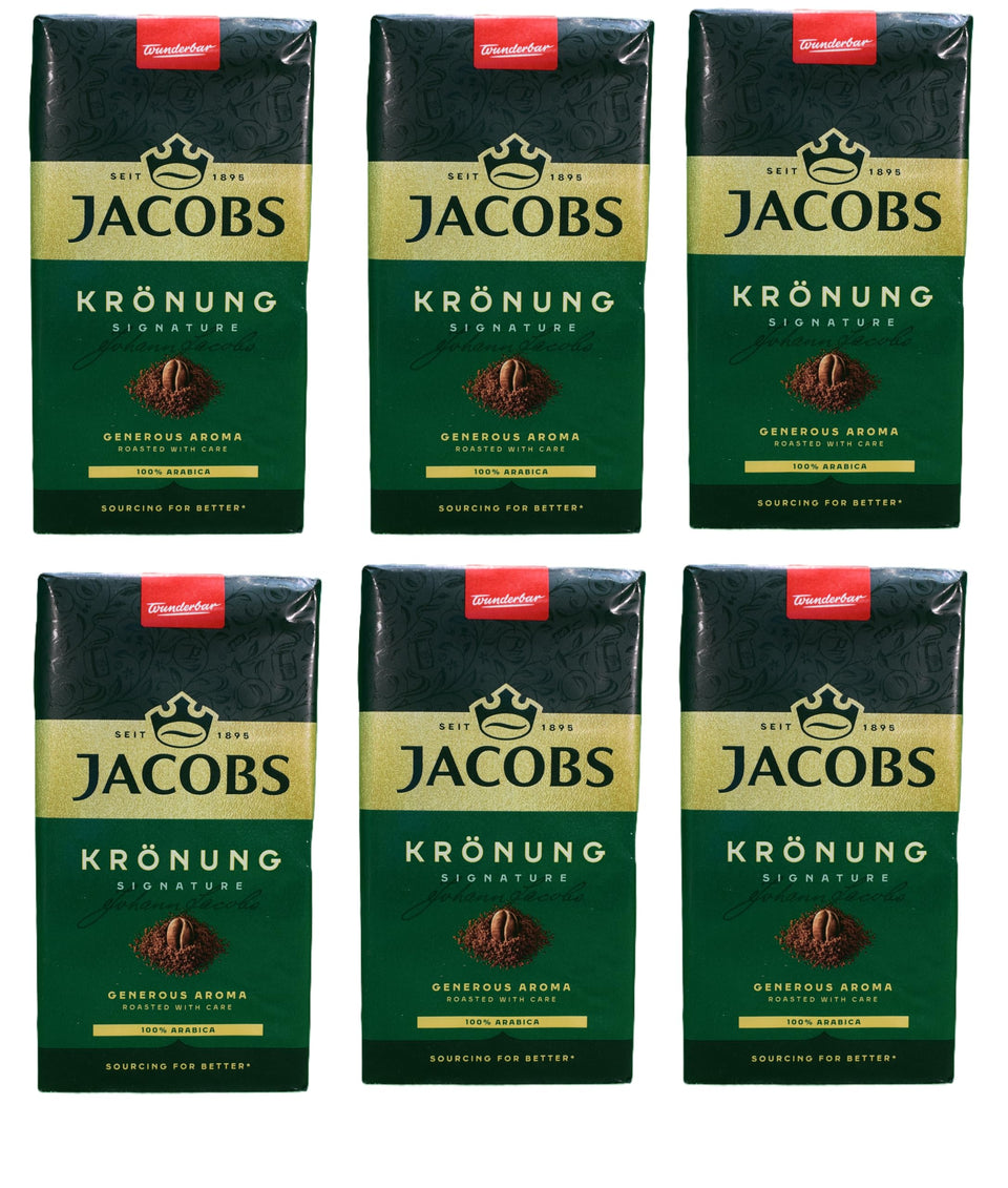 Jacobs Kronung ground coffee pack shot highlights premium beans for a smooth brew.