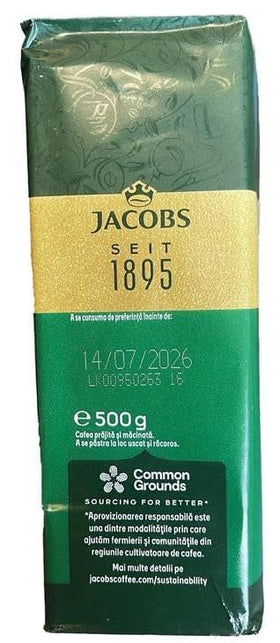 Jacobs Kronung ground coffee-packaging-closeup shows premium packaging and aroma.