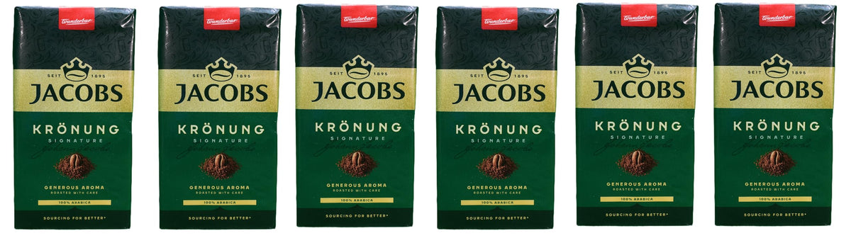 Jacobs Kronung roasted beans close-up inviting aroma and flavor.
