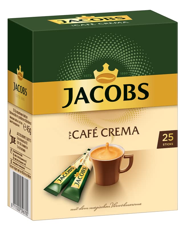 Jacobs Typ Café Crema sticks in sleeve packaging for mess-free coffee