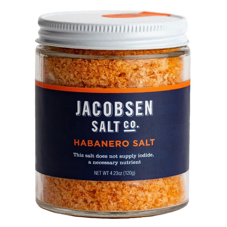 Jacobsen Habanero Salt bottle close-up showing smoky heat for grilling
