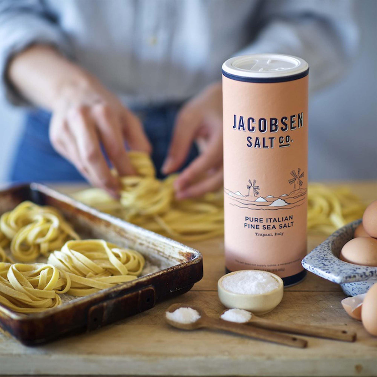 Brining setup using Jacobsen Salt Co. salt for flavorful vegetables and proteins.