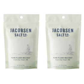 Jacobsen Salt Co. Pure Flake Sea Salt front label for gourmet finishing and bright flavor