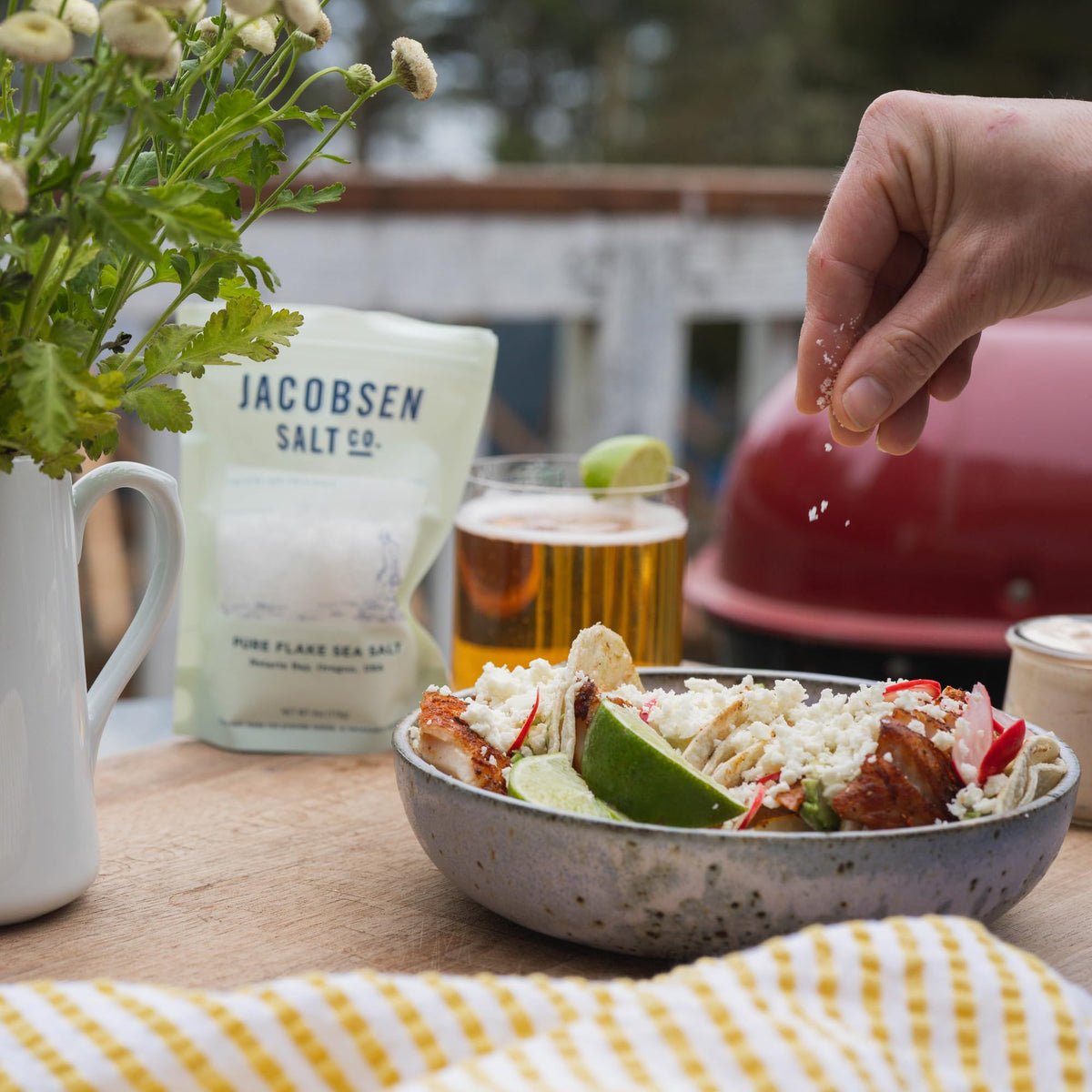 Jacobsen Salt Co. salt in a small bowl for final dish finishing