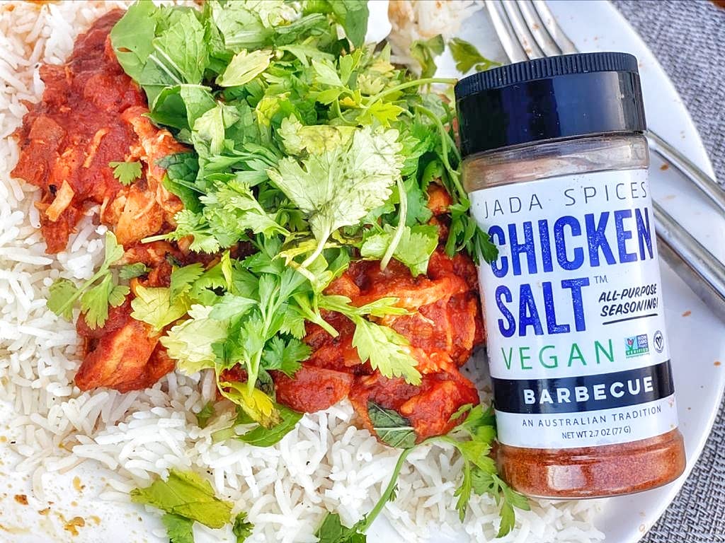JADA Spices Chicken Salt Barbecue bottle delivers smoky flavor to burgers and fries.
