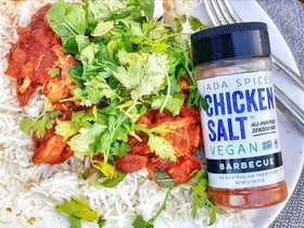 JADA Spices Chicken Salt Barbecue bottle delivers smoky flavor to burgers and fries.