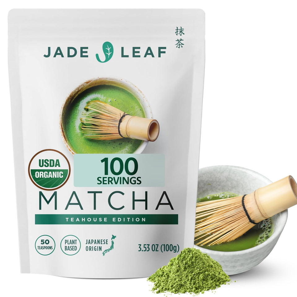 Jade Leaf Matcha ceremonial-grade 100g pack for authentic tea rituals.