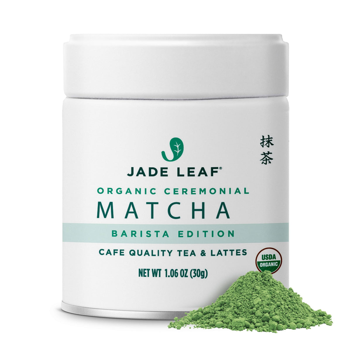Jade Leaf Matcha ceremonial-grade powder in a 30 g pouch for daily lattes.