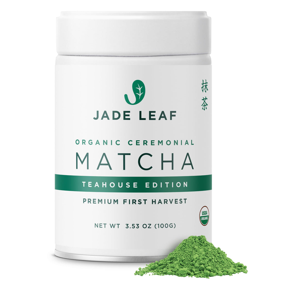 Jade Leaf Matcha ceremonial tin and powder ready for whisking rituals.