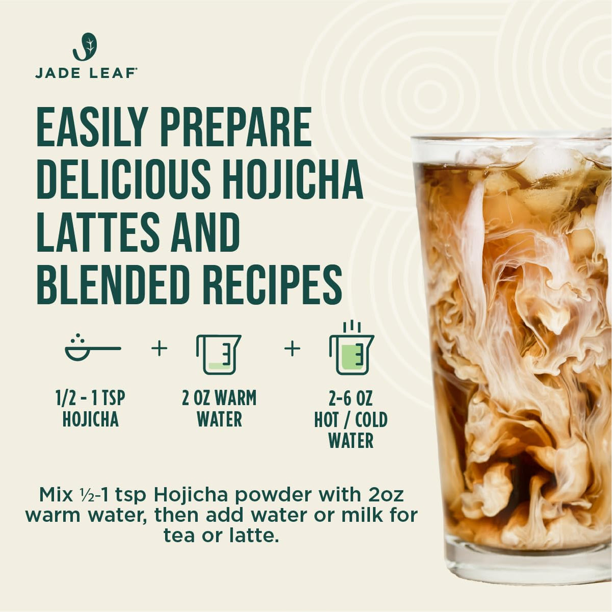 Jade Leaf Hojicha provides 5-10 mg caffeine per serving.