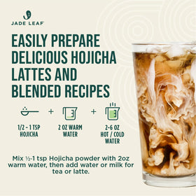 Jade Leaf Hojicha provides 5-10 mg caffeine per serving.
