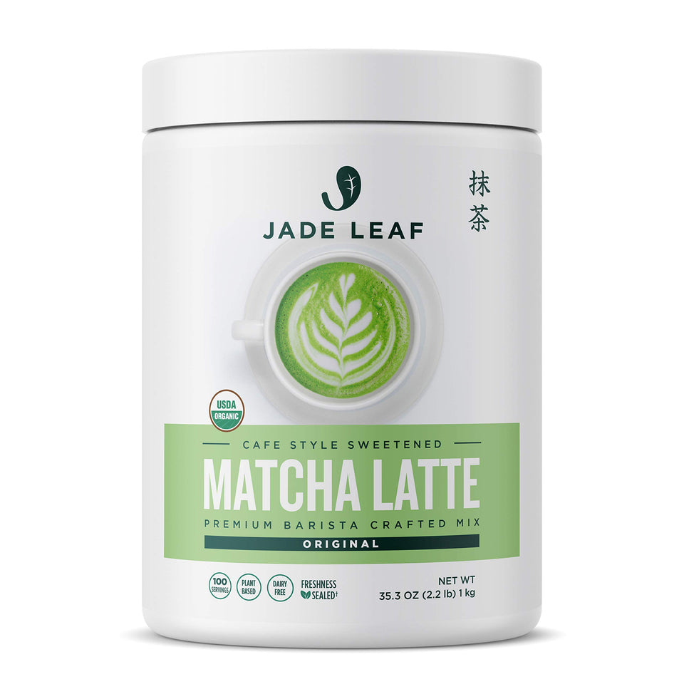 Jade Leaf Matcha Latte Mix bulk tub for cafe-style beverages at home.