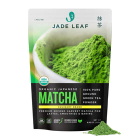 Jade Leaf Matcha powder; finely ground for smooth blends in drinks.