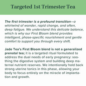 Jade Tea First Bloom transition guide graphic indicates shift after week 12.