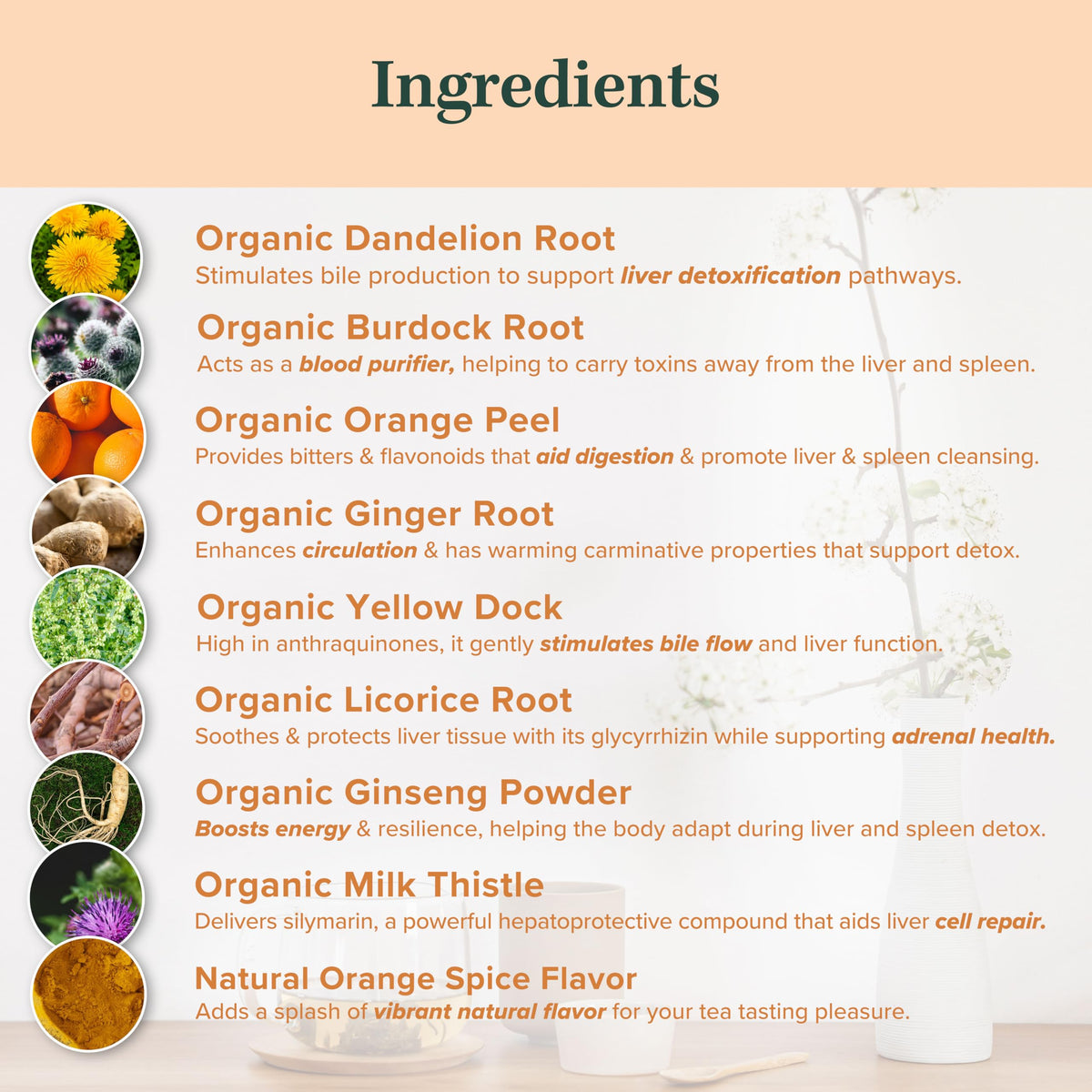 Jade Tea ginger root piece adds warming spice for comfort.