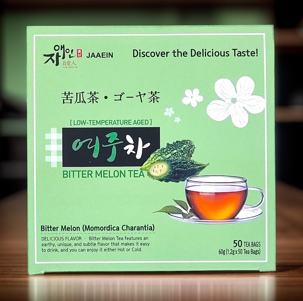 JaAeIn Bitter Melon Tea bags in box for daily caffeine-free refreshment